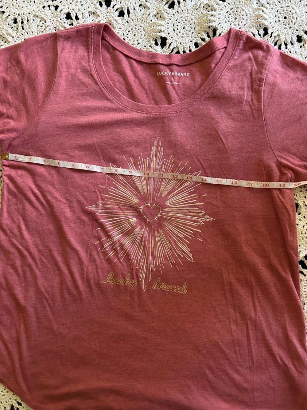 Lucky Brand Red Floral Tee & Pink Heart Burst Tee - Women’s Size Large - Picture 4 of 7